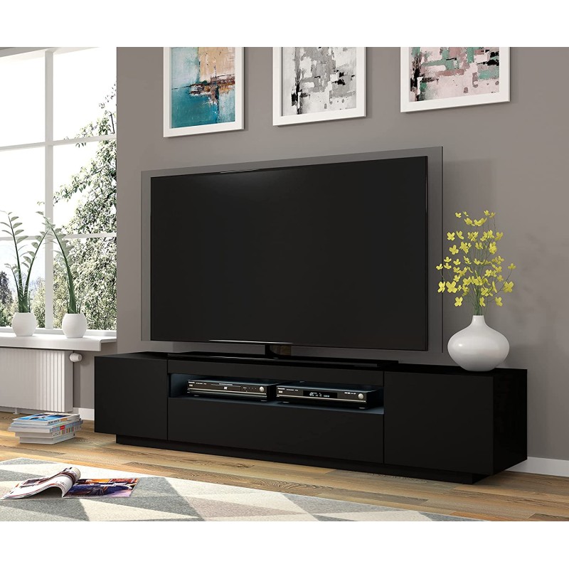Mobile TV Aura con LED integrato 200x37x42H Cm mobile sospeso o a terra con piedi colore Nero Opaco Mobile TV Aura con LED integrato 200x37x42H Cm mobile sospeso o a terra con piedi colore Nero Opaco