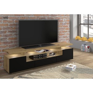 Mobile TV con LED integrati EVA 180 colore Rovere con frontali Nero opaco 180x42x51H Cm