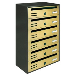 CASSETTA POSTALE CONDOMINIO ORIZZONT. MOD. CUBO COLOR GHISA E ORO 6 POSTI -C6RO