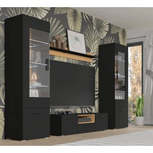 MOBILE CREDENZA SOGGIORNO ANETTE 60x44x190cm NERO OPACO ROVERE
