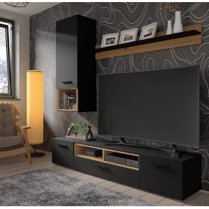 MOBILE SCAFFALE LIBRERIA SOSPESO SOGGIORNO ANETTE 151x20x20cm NERO OPACO ROVERE