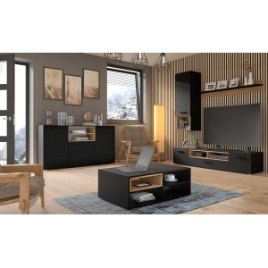 MOBILE SCAFFALE LIBRERIA SOSPESO SOGGIORNO ANETTE 151x20x20cm NERO OPACO ROVERE