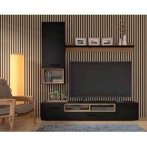 MOBILE SCAFFALE LIBRERIA SOSPESO SOGGIORNO ANETTE 151x20x20cm NERO OPACO ROVERE