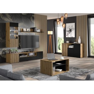 MOBILE PORTA TV  STAND TV SOGGIORNO 200x42x42cm ROVERE NERO OPACO