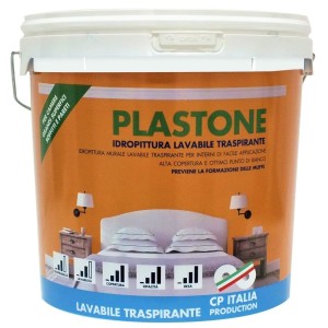 VERNICE IDROPITTURA LAVABILE TRASPIRANTE "PLASTONE" DA LT.14 BIANCO OPACO PER INTERNI
