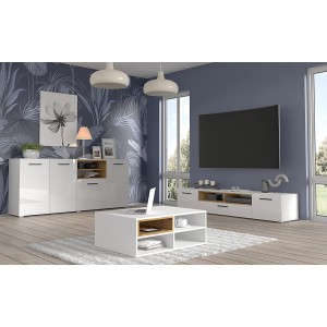 MOBILE COMO' ANETTE 4 A MULTIUSO 198x44x86 cm BIANCO OPACO LUCIDO ROVERE