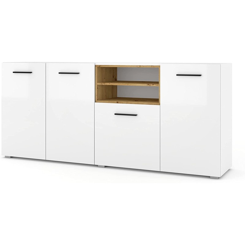 MOBILE COMO' ANETTE 4 A MULTIUSO 198x44x86 cm BIANCO OPACO LUCIDO ROVERE MOBILE COMO' ANETTE 4 A MULTIUSO 198x44x86 cm BIANCO OPACO LUCIDO ROVERE