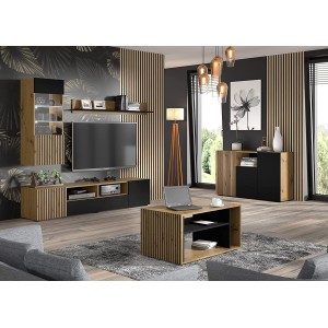 MOBILE A COLONNA VETRINA SOGGIORNO AURIS 45x37x115cm  ROVERE NERO OPACO