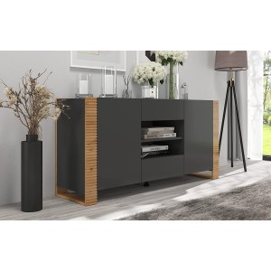 MOBILE CASSETTIERA COMO' MADIE SOGGIORNO NUNKI 80x164x44cm GRAFITE ROVERE