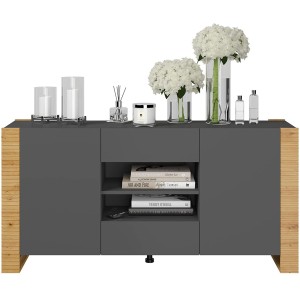 MOBILE CASSETTIERA COMO' MADIE SOGGIORNO NUNKI 80x164x44cm GRAFITE ROVERE