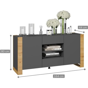MOBILE CASSETTIERA COMO' MADIE SOGGIORNO NUNKI 80x164x44cm GRAFITE ROVERE