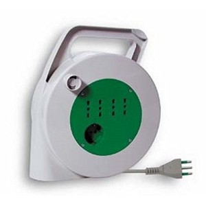 PROLUNGA ELETTRICA AVVOLGICAVO MT.15 CAVO 3X1,5 -CON SPINA 16A+T - 4 PRESE BIPASSO + T + SCHUKO
