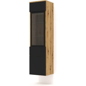 MOBILE COLONNA CREDENZA VETRINA SOGGIORNO AURA 37x33x144 ROVERE NERO OPACO