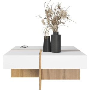 MOBILE TAVOLINETTO DA CAFFE' DRAW 85x40x85cm ROVERE BIANCO OPACO
