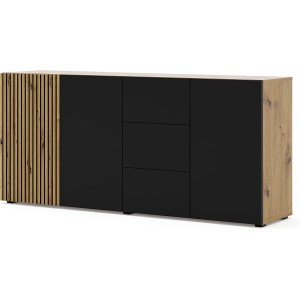 MOBILE COMO' CASSETTIERA CREDENZA AURIS 180x42x82cm ROVERE NERO OPACO