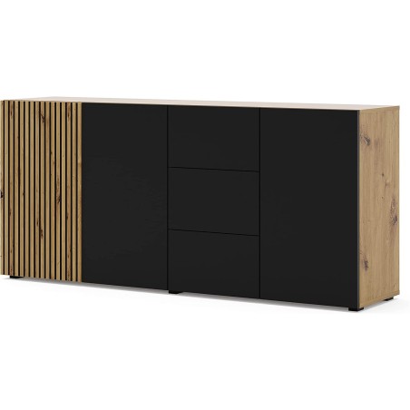 MOBILE COMO' CASSETTIERA CREDENZA AURIS 180x42x82cm ROVERE NERO OPACO