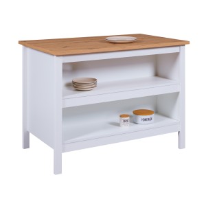 ISOLA JULINA PER CUCINA 2 RIPIANI E VANO SGABELLI 124x75x91,5CM LAMINATO BIANCO E QUERCIA ARTISAN