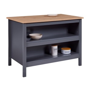 ISOLA NELLINA PER CUCINA 2 RIPIANI E VANO SGABELLI 124x75x91,5CM LAMINATO GRIGIO E QUERCIA ARTISAN