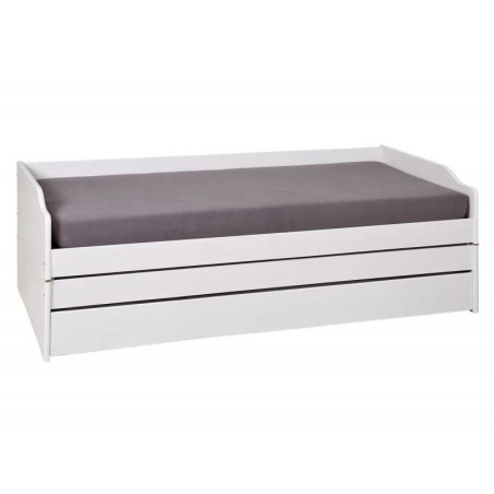 LETTO SINGOLO LOTAR 90X200 ESTRAIBILE E TRASFORMABILE IN 3 LETTI O MATRIMONIALE PINO TINTO BIANCO
