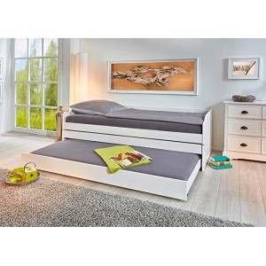 LETTO SINGOLO LOTAR 90X200 ESTRAIBILE E TRASFORMABILE IN 3 LETTI O MATRIMONIALE PINO TINTO BIANCO