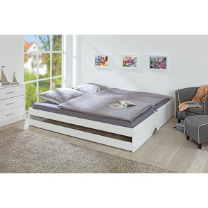 LETTO SINGOLO LOTAR 90X200 ESTRAIBILE E TRASFORMABILE IN 3 LETTI O MATRIMONIALE PINO TINTO BIANCO