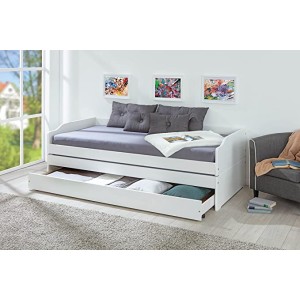 LETTO SINGOLO LOTAR 90X200 ESTRAIBILE E TRASFORMABILE IN 3 LETTI O MATRIMONIALE PINO TINTO BIANCO