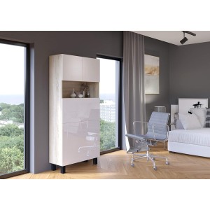 Mobile Libreria e Scrivania pieghevole frontali Bianco Lucido struttura Rovere