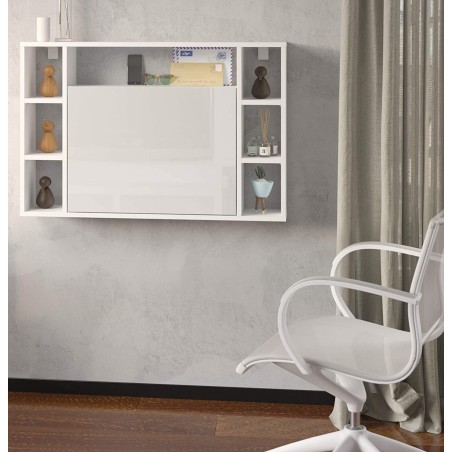 Mobile Mensola Scrivania pieghevole da parete Cm 94 x 62h x 20(chiuso) 62(aperto) frontale Bianco Lucido struttura Bianco Opaco