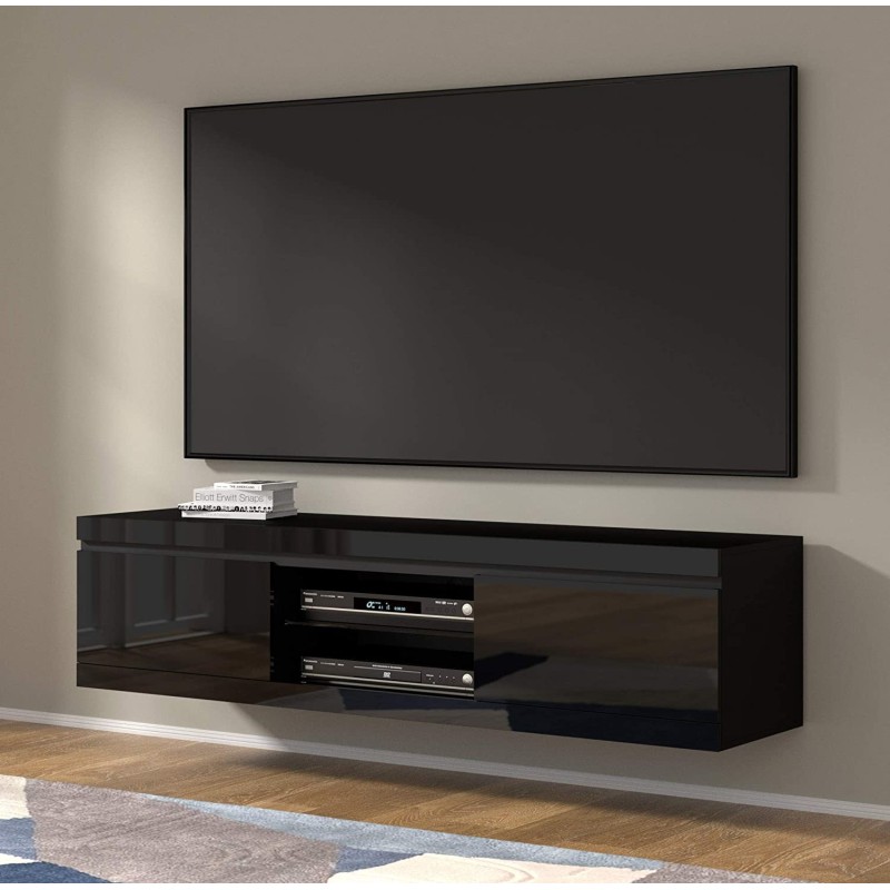 Mobile TV sospeso a parete o a pavimento Net Cm 180 x 40 x 46 Cm frontali Nero Lucido struttura Nero Opaco Mobile TV sospeso a parete o a pavimento Net Cm 180 x 40 x 46 Cm frontali Nero Lucido struttura Nero Opaco