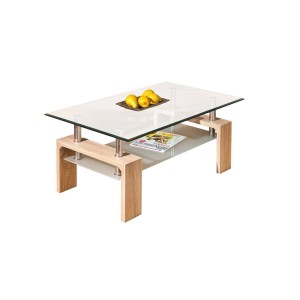 TAVOLINO LOANA 100x60x45H VETRO E MDF FINITURA ROVERE
