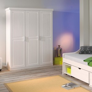 ARMADIO MAGNUS 3 ANTE + RIPIANI 140x55x190H PINO MASSELLO VERNICIATO AD ACQUA BIANCO