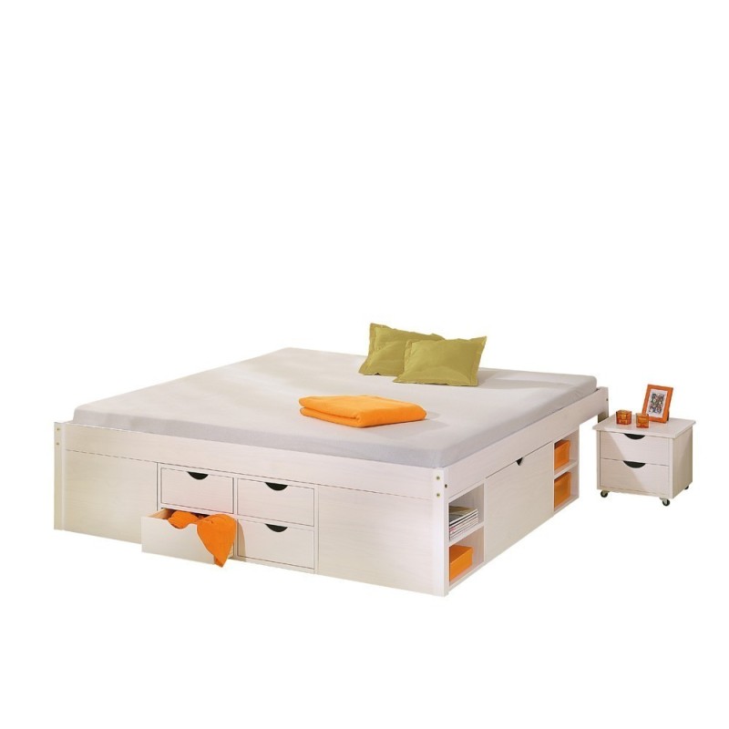 LETTO TILL + VANI CONTENITORE + COMODINO CON RUOTE 146x196x47,5H PINO MASSELLO VERNICIATO AD ACQUA BIANCO DOGHE INCLUSE LETTO TILL + VANI CONTENITORE + COMODINO CON RUOTE 146x196x47,5H PINO MASSELLO VERNICIATO AD ACQUA BIANCO DOGHE INCLUSE