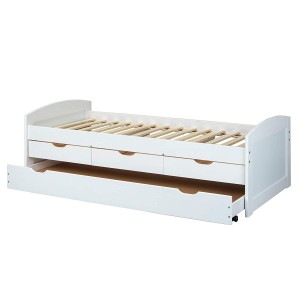 LETTO ULLI + CASSETTI CONTENITORE E SECONDO LETTO INFERIORE 98x205x63H PINO MASSELLO VERNICIATO AD ACQUA BIANCO