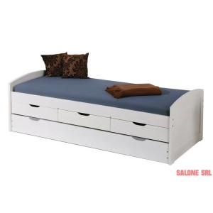 LETTO ULLI + CASSETTI CONTENITORE E SECONDO LETTO INFERIORE 98x205x63H PINO MASSELLO VERNICIATO AD ACQUA BIANCO