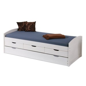 LETTO ULLI + CASSETTI CONTENITORE E SECONDO LETTO INFERIORE 98x205x63H PINO MASSELLO VERNICIATO AD ACQUA BIANCO