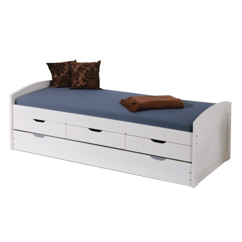 LETTO ULLI + CASSETTI CONTENITORE E SECONDO LETTO INFERIORE 98x205x63H PINO MASSELLO VERNICIATO AD ACQUA BIANCO LETTO ULLI + CASSETTI CONTENITORE E SECONDO LETTO INFERIORE 98x205x63H PINO MASSELLO VERNICIATO AD ACQUA BIANCO