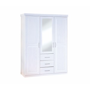 ARMADIO GERALDO 2 ANTE + 3 CASSETTI CON SPECCHIO 140x55x190H PINO MASSELLO BIANCO INTER LINK