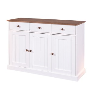 MOBILE SOGGIORNO BUFFET WESTERLAND 3 ANTE+3 CASSETTI 131x45x86H PINO MASSELLO VERNICIATO A ACQUA BIANCO + TOP E FINITURE MARRONE