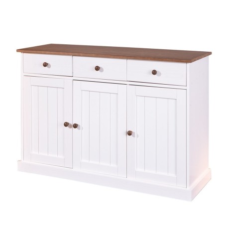 MOBILE SOGGIORNO BUFFET WESTERLAND 3 ANTE+3 CASSETTI 131x45x86H PINO MASSELLO VERNICIATO A ACQUA BIANCO + TOP E FINITURE MARRONE