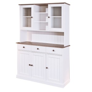 MOBILE SOGGIORNO CREDENZA WESTERLAND 5ANTE+3CASSETTI 131x45x181H PINO MASSELLO VERNICIATO A ACQUA BIANCO +TOP E FINITURE MARRONE