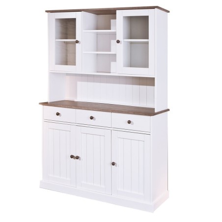 MOBILE SOGGIORNO CREDENZA WESTERLAND 5ANTE+3CASSETTI 131x45x181H PINO MASSELLO VERNICIATO A ACQUA BIANCO +TOP E FINITURE MARRONE