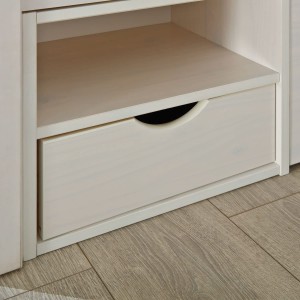 LETTO TILL + VANI CONTENITORE + COMODINO CON RUOTE 166x209x47,5H PINO MASSELLO BIANCO DOGHE INCLUSE