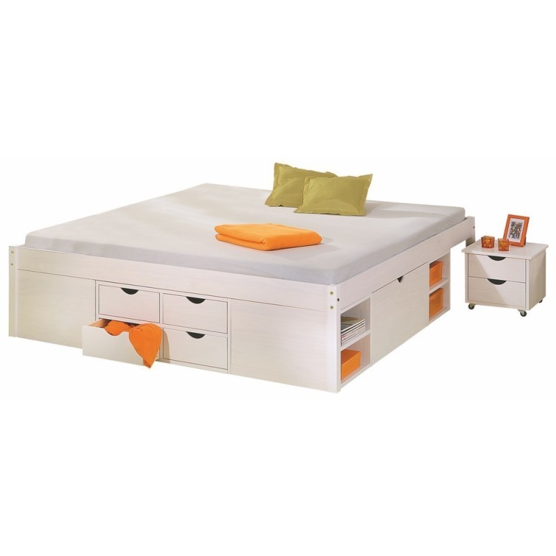 LETTO TILL + VANI CONTENITORE + COMODINO CON RUOTE 166x209x47,5H PINO MASSELLO BIANCO DOGHE INCLUSE LETTO TILL + VANI CONTENITORE + COMODINO CON RUOTE 166x209x47,5H PINO MASSELLO BIANCO DOGHE INCLUSE