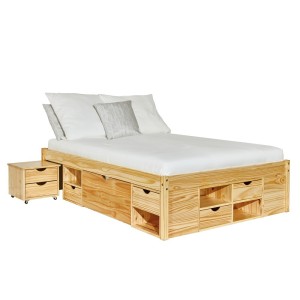 LETTO CON CONTENITORI + COMODINO CLAAS 146x209x47,5H PINO MASSELLO CON DOGHE INTER LINK