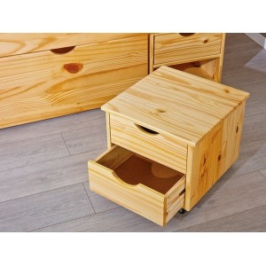 LETTO CON CONTENITORI +COMODINO CLAAS 186x209x47,5H PINO MASSELLO CON DOGHE