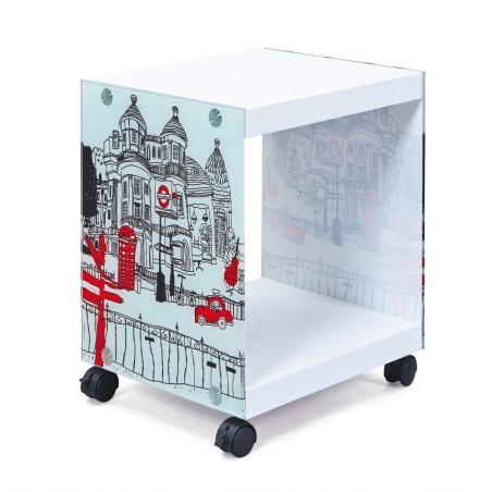 LONDONCUBE CUBO 38X33,5X46 PIANI IN MDF E FIANCHI IN VETRO SERIGRAFATO FANTASIA LONDRA INTER LINK