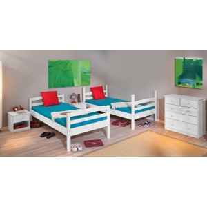 LETTO A CASTELLO ANNIKA 90x200 PINO MASSELLO BIANCO DIVISIBILE IN 2 LETTI DOGHE INCLUSE