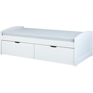 LETTO CONTENITORE EINAR 205x98x63H Cm CON CASSETTI E RETE INCLUSA PINO MASSELLO BIANCO