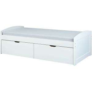 LETTO CONTENITORE EINAR 205x98x63H Cm CON CASSETTI E RETE INCLUSA PINO MASSELLO BIANCO