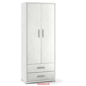 ARMADIO 2 ANTE 2 CASSETTI H182 L71 P41 cm STRUTTURA E FRONTALE BIANCO OSSIDO SARMOG Db359k
